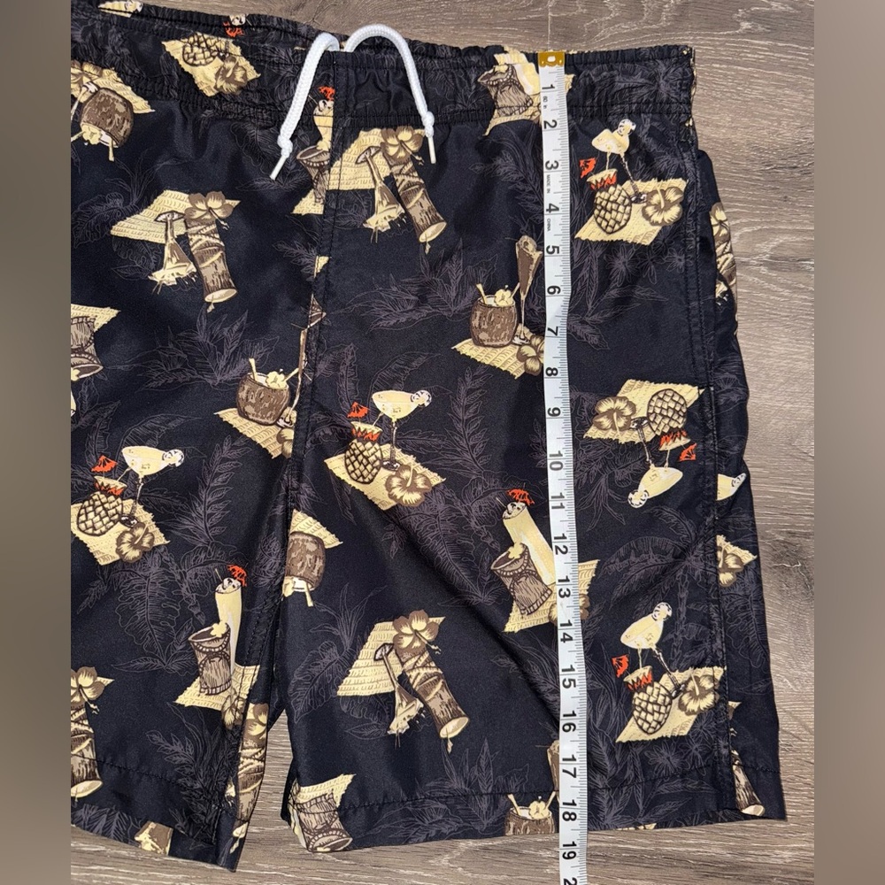 Trader Bay, Black Tropical Swim Shorts\Trunks with Martini, Hibiscus Mesh Liner